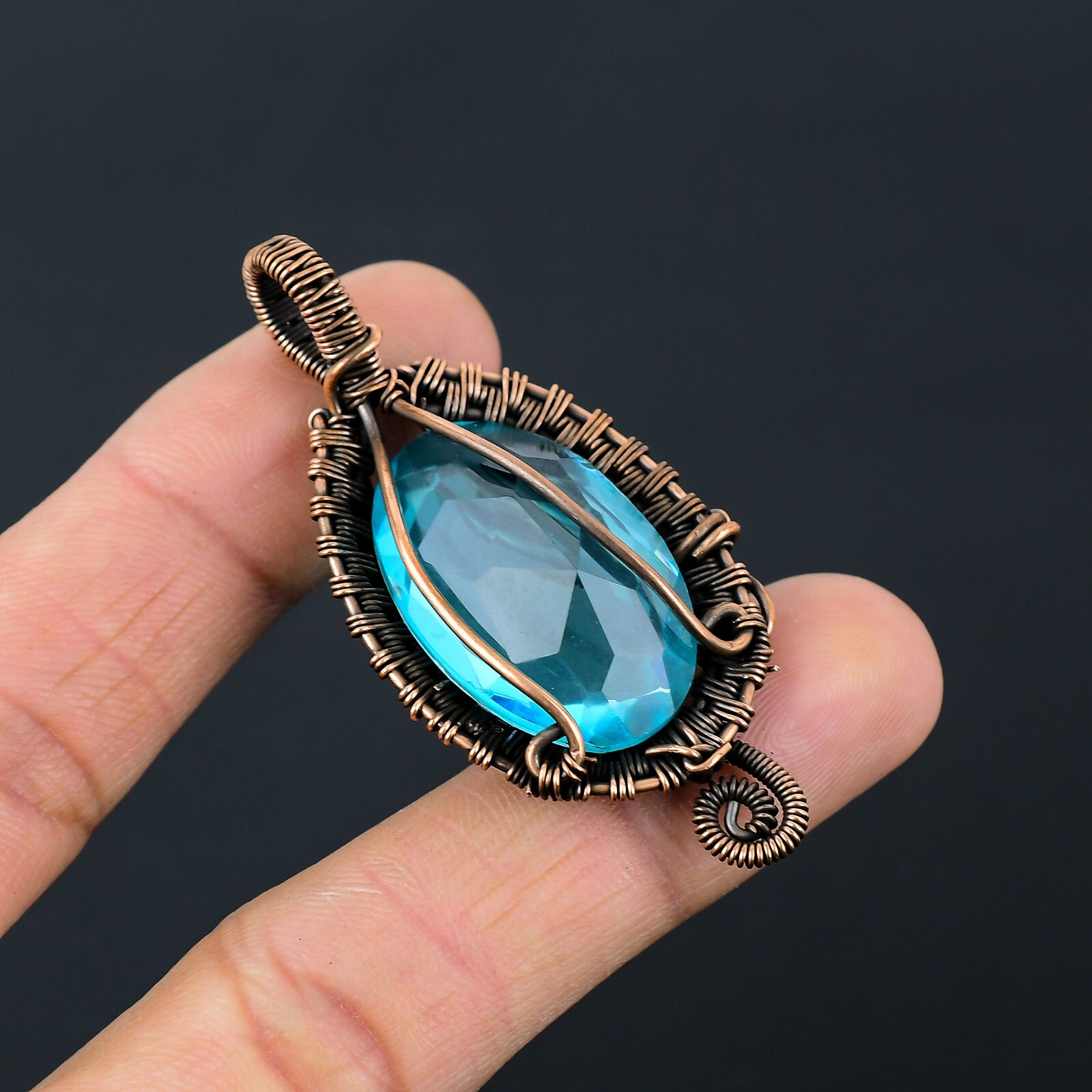 Copper Topaz Beautiful Blue Topaz Gemstone Handmade Copper Wire Pendant Jewelry CCP ...