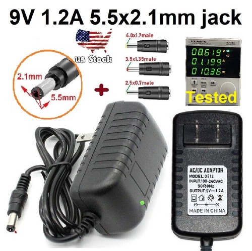 Geprüftes 9V 1,2A AC/DC Adapter Netzteil Ladegerät mit 5,5x2,1mm +3 DC Stecker - Bild 1 von 8