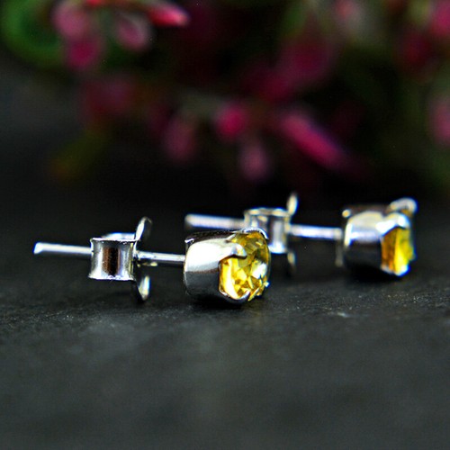 .925 Sterling Silver 5.50 Carats Natural Citrine Ear Studs / Earrings NK-08E260 - Picture 6 of 7