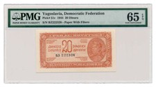 JUGOSLAWIEN Banknote 20 Dinara 1944 PMG MS 65 EPQ Gem Uncirculated