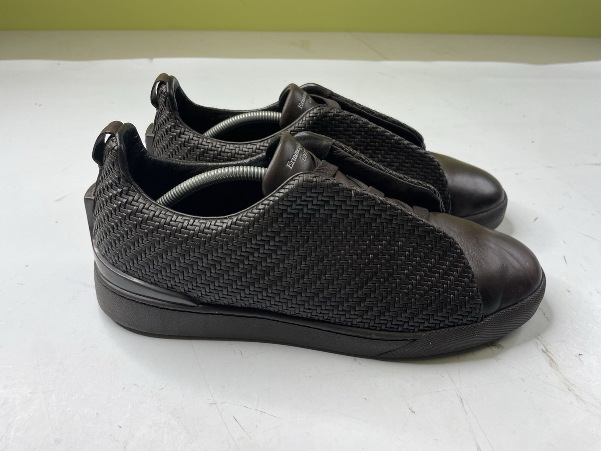 Ermenegildo Zegna Couture Dark Brown Woven Leather Pelle Tessuta