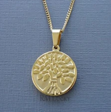Tree of Life Pendant Chain Necklace Gold tone Stainless Steel 24" B23