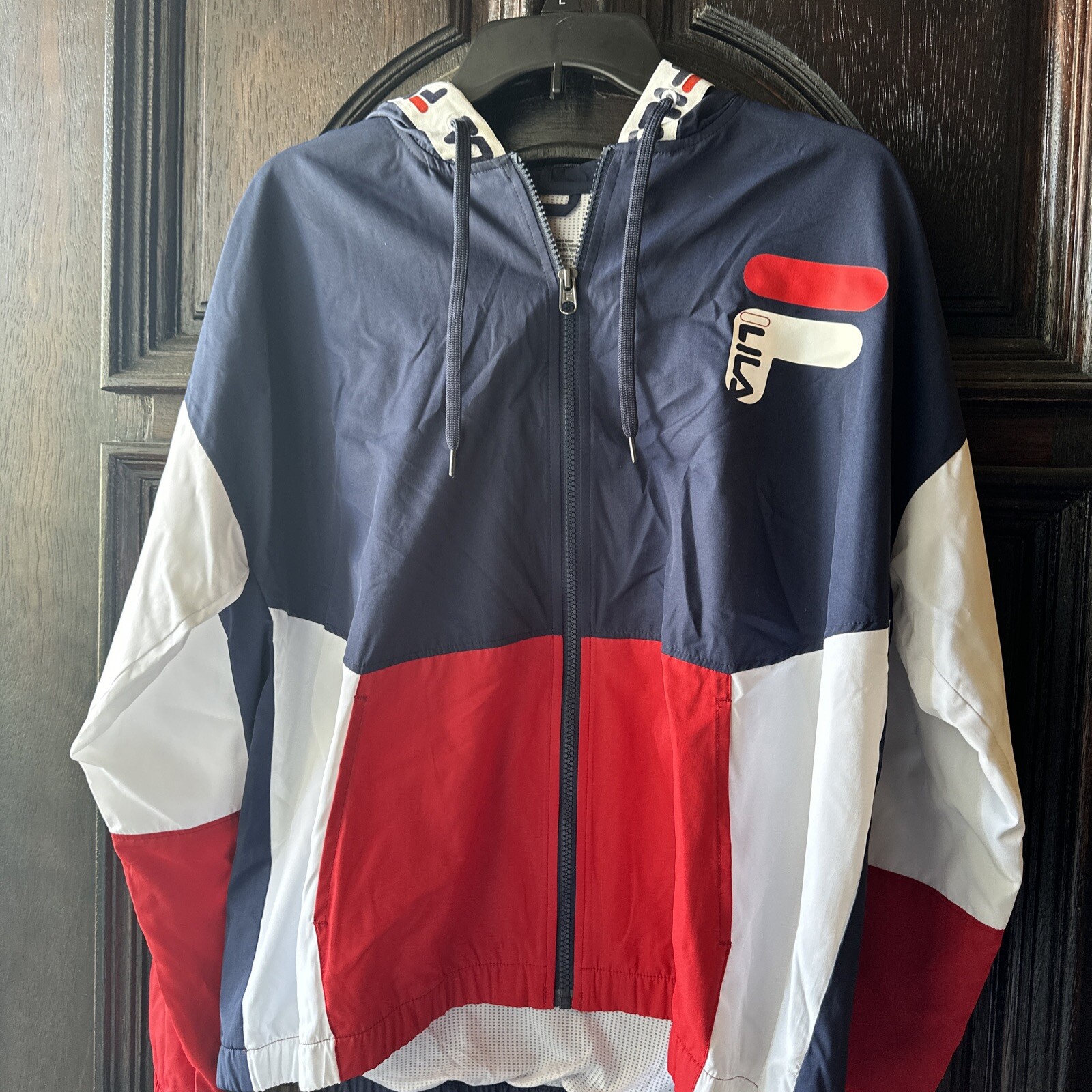 Giacca frangivento con cappuccio da donna Fila Sport cerniera intera manica lunga taglia L large