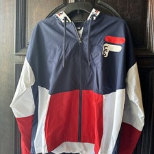 Fila Sport Womens Hooded Windbreaker Jacket Full Zip Long Sleeve Size L Large