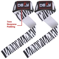DEFY WEIGHT LIFTING BODYBUILDING WRIST BAR SUPPORT COTTON STRAPS ZEBRA PADDED