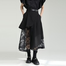 Lady Chinese Style Hollow Skirt Irregular Mesh Splicing Punk A-Line skirt Summer