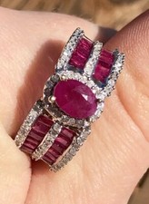 Estate 10k Gold 2.3 Ctw Natural Rubies 0.75 Ctw Diamonds Ring 