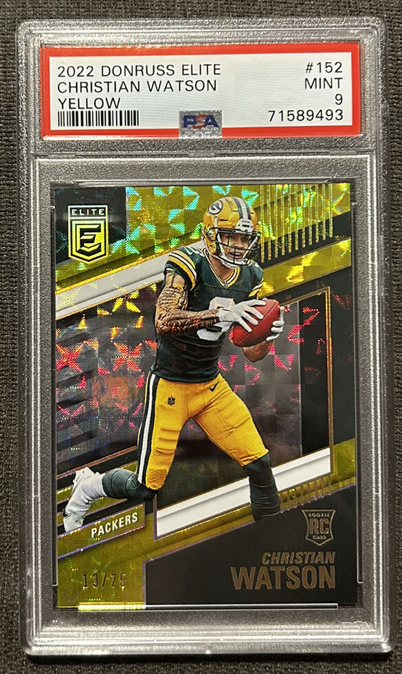 2022 Donruss Elite #152 Christian Watson RC Color Match Yellow /75 PSA 9 Packers