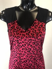 Ladies Leopard Print Bodycon Dress Pink Black Sizes S/M - M/L