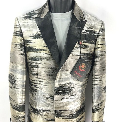 Pallini Men's Black Silver Khaki Sport Coat Blazer Slim Fit Metallic Pattern - Picture 4 of 4