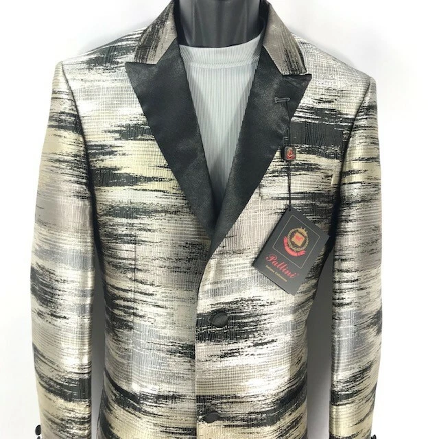 Pallini Men's Black Silver Khaki Sport Coat Blazer Slim Fit Metallic Pattern  - Image 4 of 4