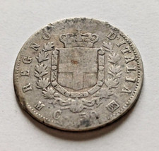 Moneta Italia Regno 1863 Stemma 50 Centesimi Milano Argento MB (C.00)