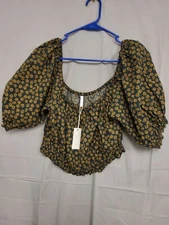 RYLEE + CRU Black Yellow CropTop Sunflower Print Size Large NWT