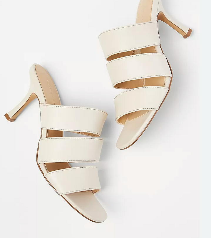 APL NUOVI SANDALI ANN TAYLOR PELLE AVORIO TRE CINTURINI SCARPE TACCO ALTO TAGLIA 7