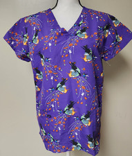 Serene Uniforms Purple Halloween Theme Scrub Top Ghosts Witches Small