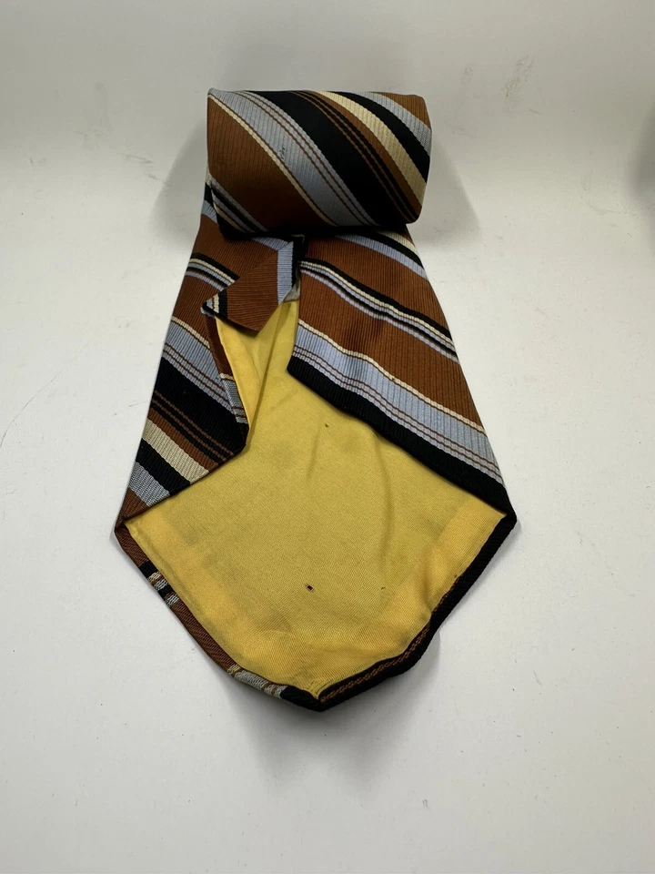 Винтажный галстук стойка синий коричневый и черный в полоску галстук - Изображение 3 из 3