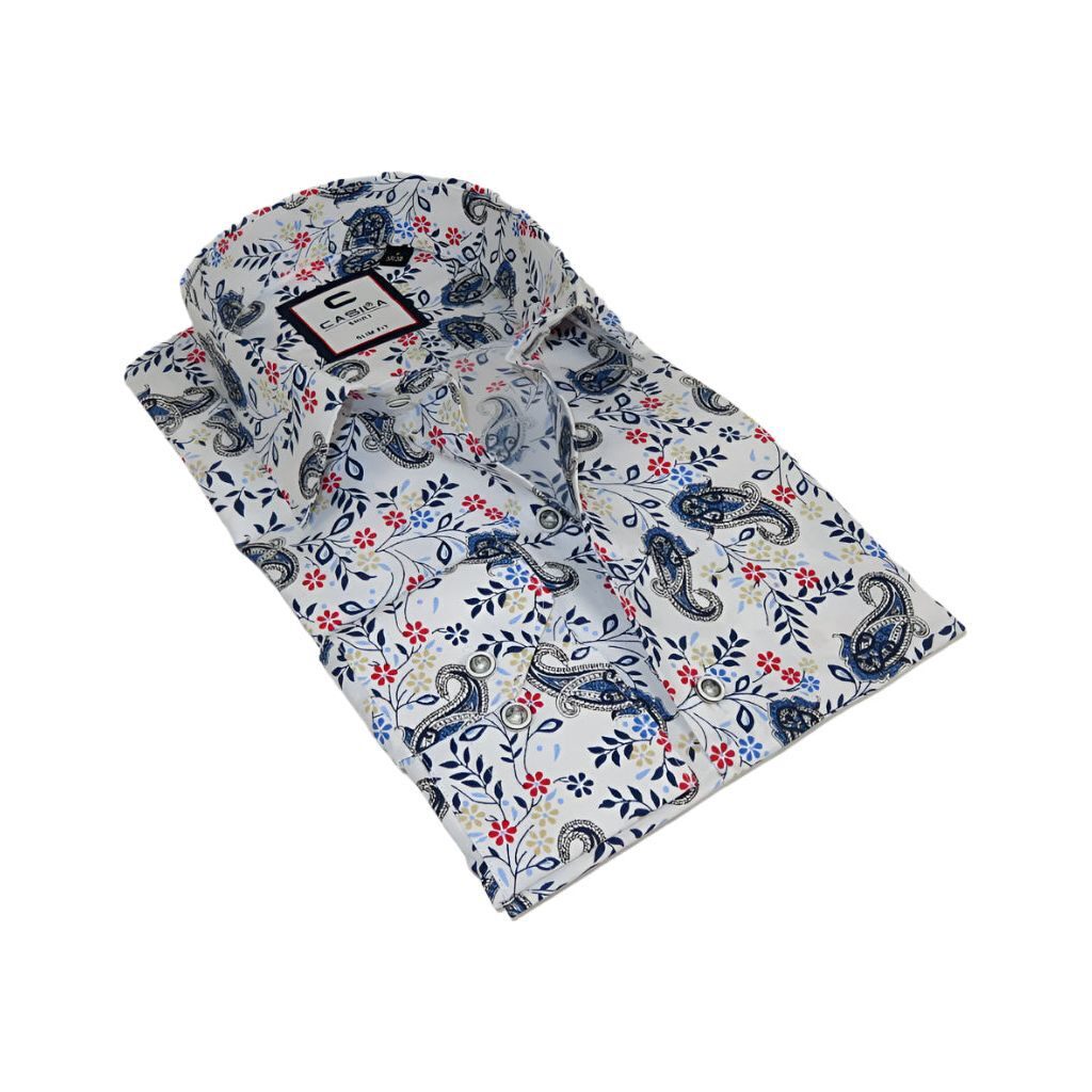 Men Shirt CASILA Turkey Cotton Blend Long Sleeves 501670-01 White Paisley 9190₽