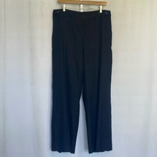 Talbot's Linen Blend Navy Trousers Size 14P Wide Leg Casual Office Work EUC