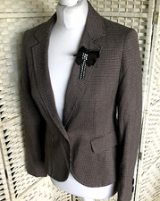 New Size 10 Fitted Brown Check Houndstooth Blazer With Brooch Dunnes Stores Work
