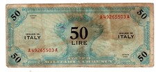 Italien ITALY ITALIA Banknote 50 LIRE 1943 PM14 AA WWII MILITÄRALLIANZ GUTER ...
