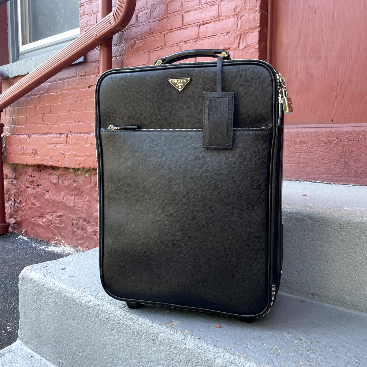 Prada Black Saffiano Leather Trolley Rolling Luggage | FOMO Prada Black Saffiano Leather Trolley Rolling Luggage | FOMO