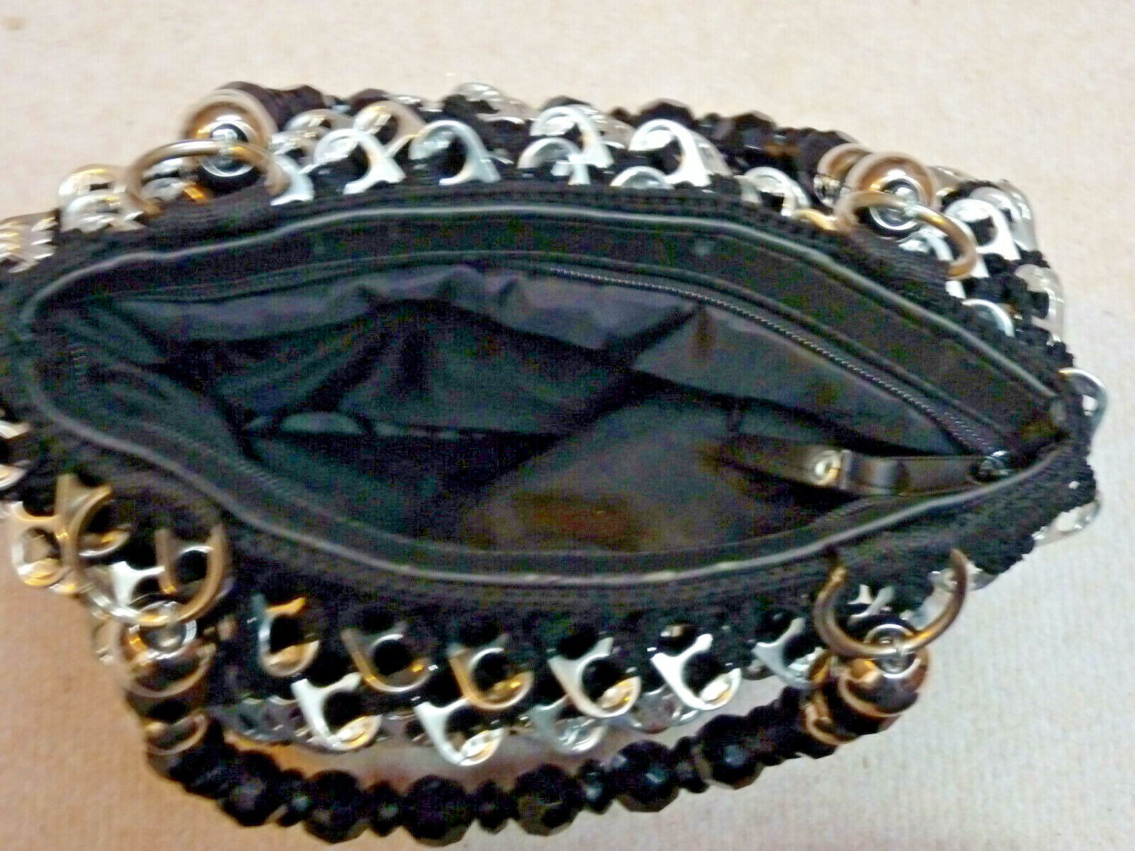 Quirky Handmade Artisan Handbag in Black/Silver Coke Can Ring Pull