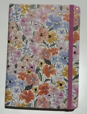 Soft Leatherette Pink Notebook Journal Golden Luminous Floral Elastic Closure