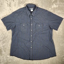 Wrangler Western Shirt Mens XXL 76204PP Blue Plaid Pearl Snap Short Sleeve EUC