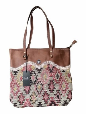Myra Bag Brown & Multi Aztec-Pattern Tote