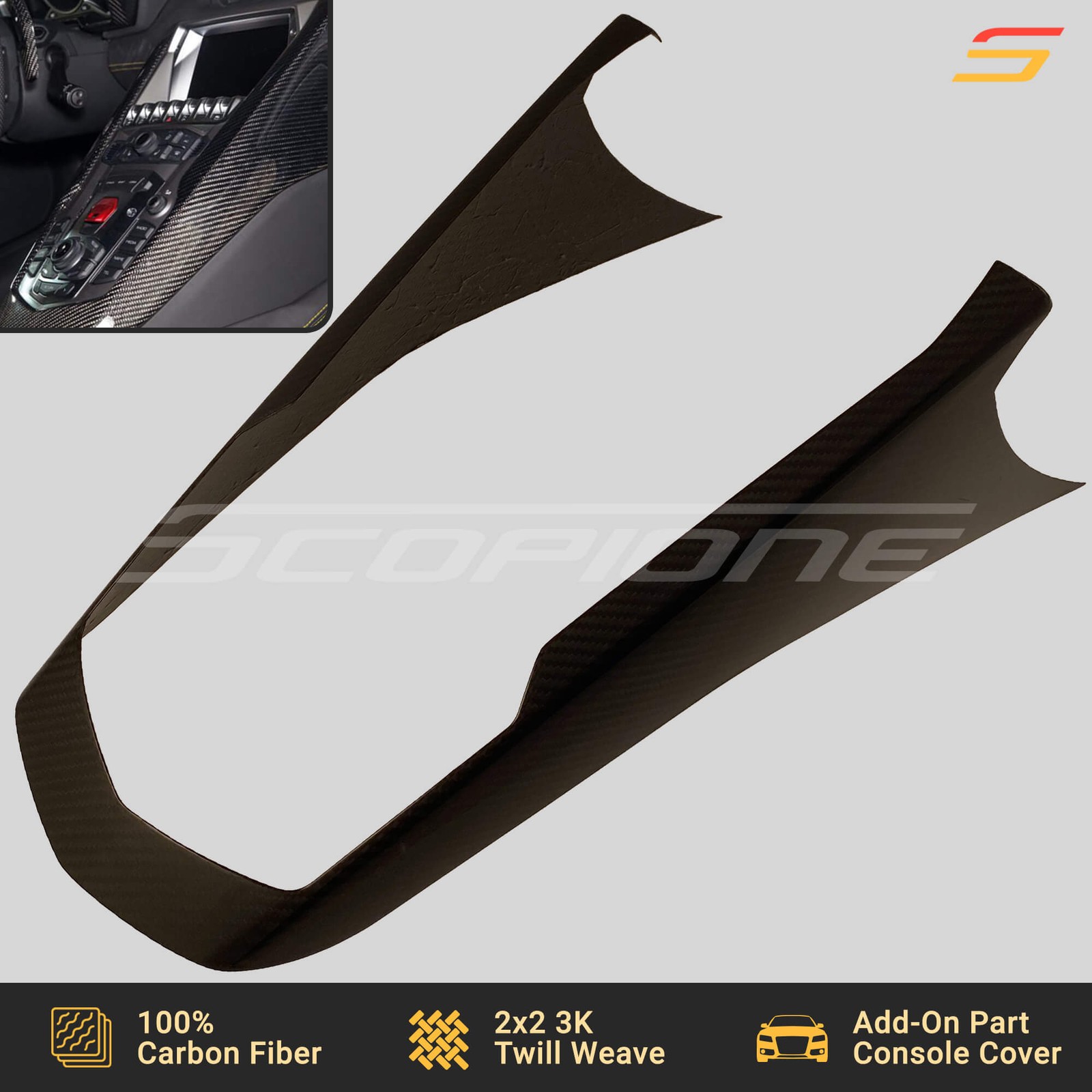 Scopione Carbon Fiber Center Console Trim Panel Cover for Lamborghini Aventador