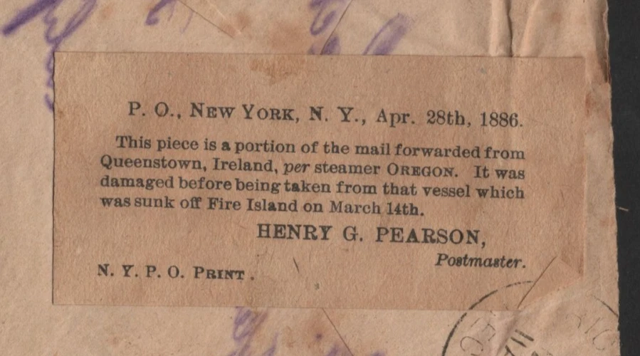 GERMANY 1886 RETRIEVED FROM SUNKEN SHIP OFF FIRE ISLAND POSTMASTER NOTE ON BACK - Image 3 of 3