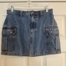 Abercrombie Fitch High Rise Mini Skirt Size 28 / 6 Denim Side Pockets 90s EUC