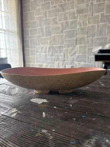 Vintage Shawnee Pottery Pink/Gold Chantilly 14.5" Fruit Bowl Console Mantle MCM