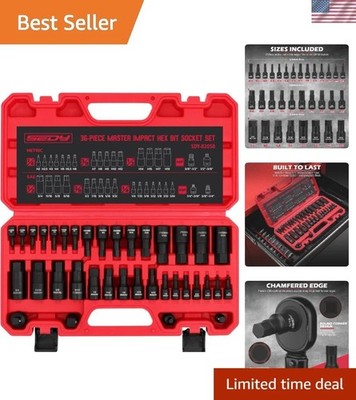 Durable Chrome Vanadium Hex Socket Set - 36 Pieces with Heavy Duty Storage Case