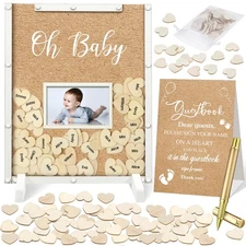 65 Pcs Baby Shower Guest Book Alternative He or She Gender Reveal Baby Shower...