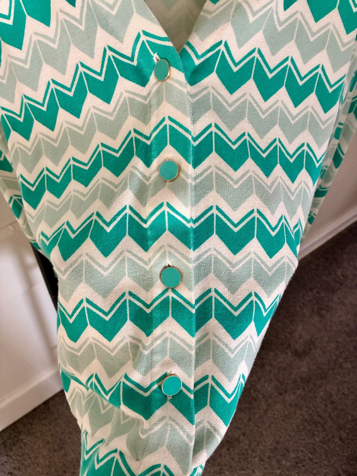 LAND'S END Turquoise Chevron Pattern Cardigan w/C… - image 2
