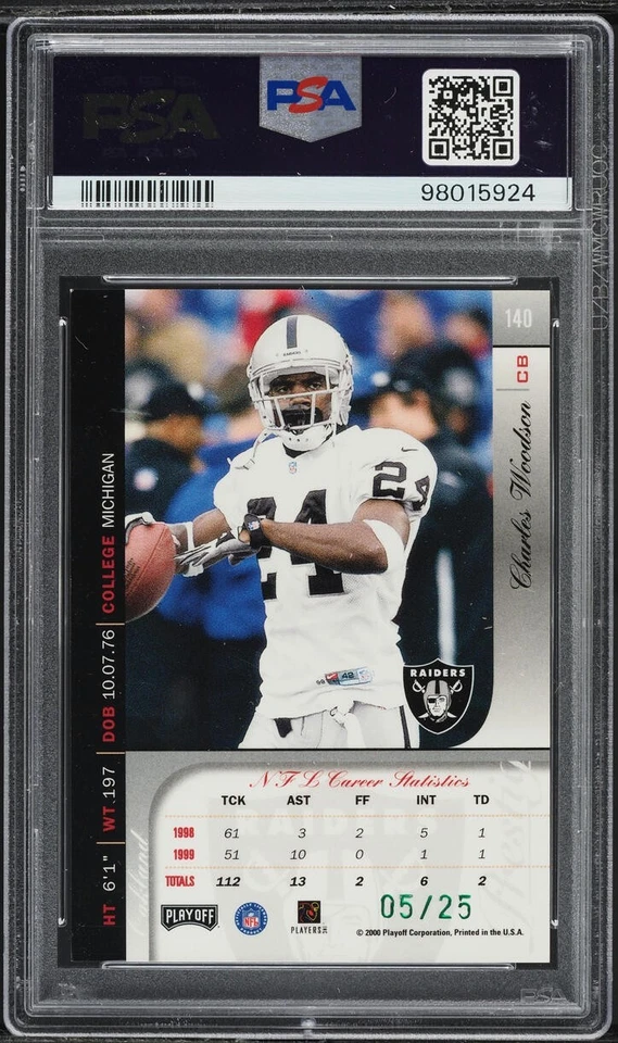 Playoff Prestige Spectrum Green 2000 Charles Woodson/25 #140 PSA 9 POP 1 ninguno^ Foto 2 de 2