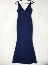 Lulus Dress Womens Small Blue Solid V Neck Sleeveless Mermaid Maxi Gown Formal