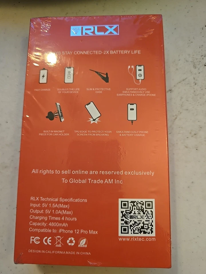 Funda Batería RLX 4800 mAh para iPhone 12 Pro Max, Naranja, ***NUEVA*** Sellada Foto 2 de 3