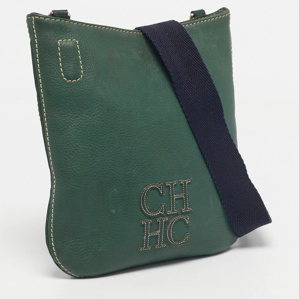 CH Carolina Herrera Green Leather Flat Crossbody Bag - Image 3 of 4