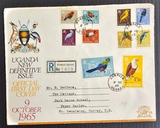 1965 Uganda Birds FDC 10 stamps cd Kampala