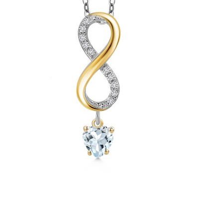 925 Silver and 10K Yellow Gold Aquamarine and Lab Grown Diamond Pendant
