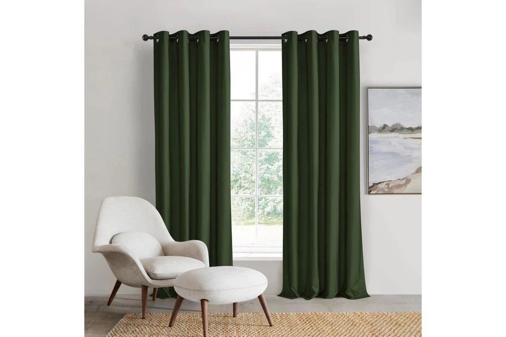 Sherwood Home Orlando Blockout Eyelet Curtain Pair (Pine) - 90x223cm