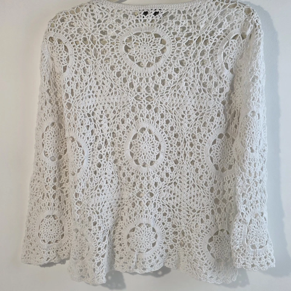 Suéter Pullover De Colección Susan Bristol Crochet M Mediano Blanco Hippie Cottagecore Foto 4 de 4