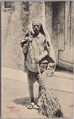 Vintage Tangiers, MOROCCO Africa Postcard ''A Sweeper'' Street Scene / Unused