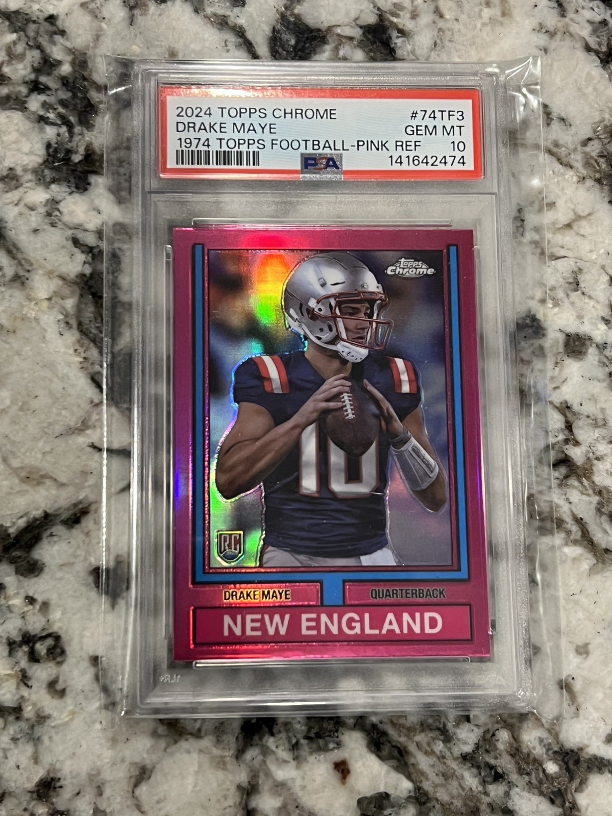 Drake Maye Topps Chrome 1974 Topps Football #74TF3 Pink Refractor