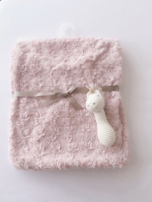 Babydecke Baby Decke Minky Rosen Plüsch + Gehäkelte Einhorn Rassel Reborn Baby