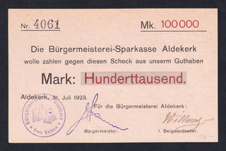Aldekerk 100.000 Mark 31.7.1923