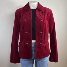 Talbots Women's Burgundy Red Velvet Military Style Jacket Blazer Size 12