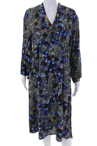 Bitte Kai Rand Womens Printed V-neck Long Sleeve Shift Dress Black Combo Size S